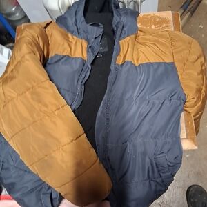 Men's Blue and Brown Puffer Jacket